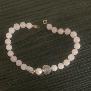14kt rose quartz real Pearl vintage Elegant Pink Beaded 7”Bracelet valentine